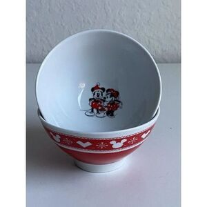 Set Of 2 Disney Mickey And Minnie Mouse Christmas Ceramic Cereal Ramen Bowl NEW